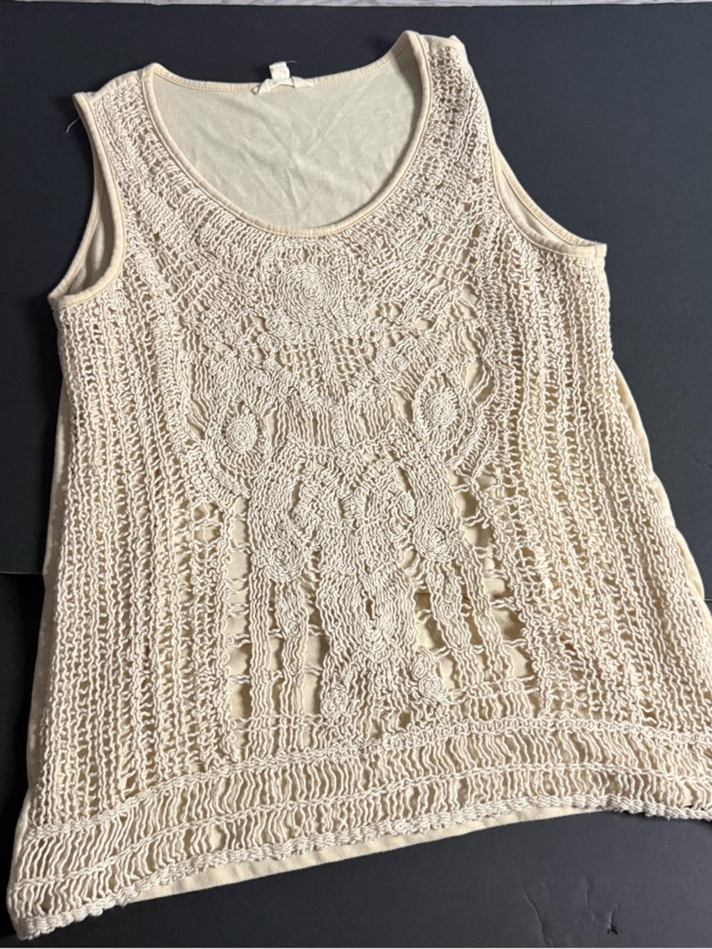Crochet Knit Top Whimsigoth Fairy Size Small Cotton Sleeveless Lined Cream Adiva